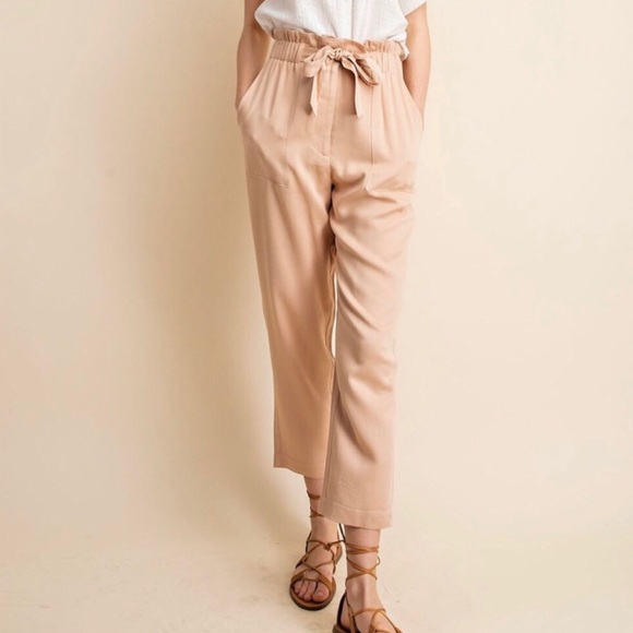 Women's Straight Cut Vertical Stripes Paper Bag Pants main image 1